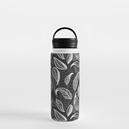 Falling Leaves Black and White Organic Nature Pattern Water Bottle