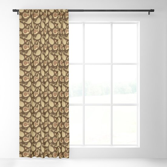 Paisley Pattern Soft Gold On Chocolate Brown Blackout Curtain By