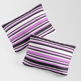 [ Thumbnail: Orchid, Black, and White Colored Striped/Lined Pattern Pillow Sham ]