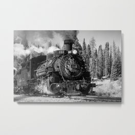 The 484 - Steam Engine Train Locomotive in Colorado in Black and White Metal Print
