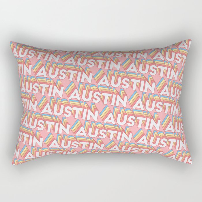 Austin Texas Trendy Rainbow Text Pattern (Pink) Rectangular Pillow