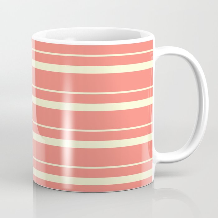 Salmon & Light Yellow Colored Stripes Pattern Coffee Mug