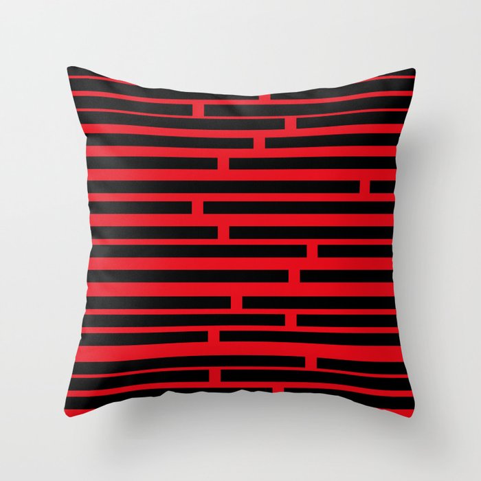 Bricks Black on Red Throw Pillow