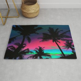 Deep Pink Palm Tree Sunset Area & Throw Rug