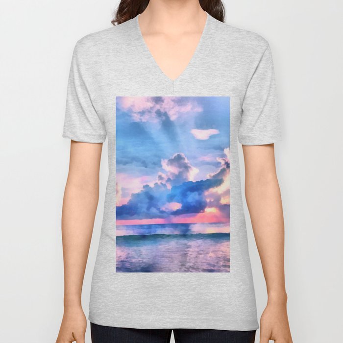 Sea Sunset V Neck T Shirt