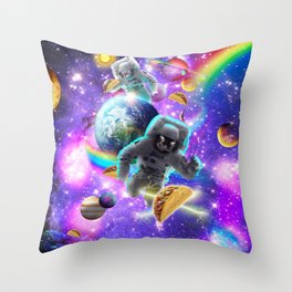 Space Cat Astronaut Eating Taco Throw Pillow