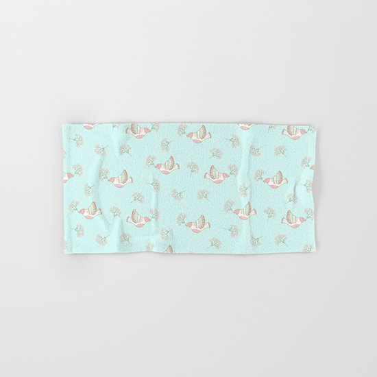 Christmas birds - Bird pattern on turquoise backround Hand & Bath Towel