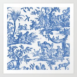 Blue and White Antique French Toile Chinoiserie Art Print