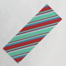 [ Thumbnail: Powder Blue, Aquamarine, Blue, and Red Colored Lined/Striped Pattern Yoga Mat ]