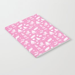 Pink And White Summer Beach Elements Pattern Notebook
