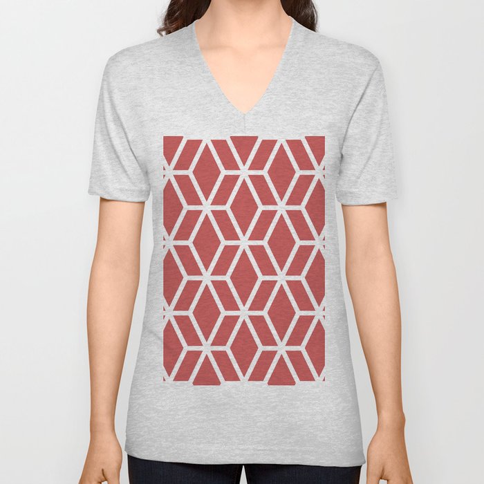 Dark Pink and White Tessellation Line Pattern 16 Pairs DE 2022 Trending Color Deep Hibiscus DE5083 V Neck T Shirt