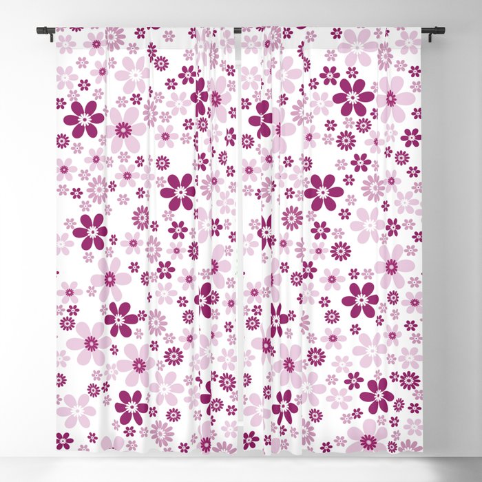 Magenta and White Simple Floral Flower Pattern - Colour of the Year 2022 Orchid Flower 150-38-31 Blackout Curtain