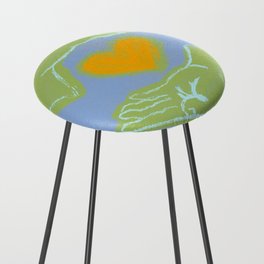 Heart in Hands, Yellow Digital Screenprint, Center Love in Our Communities Counter Stool