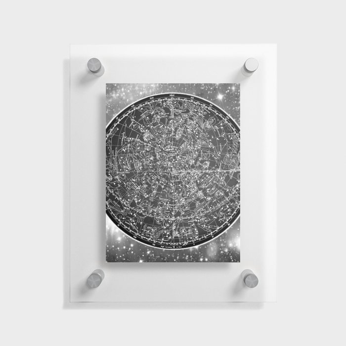 Vintage Zodiac Map Black and White Floating Acrylic Print by Marianna