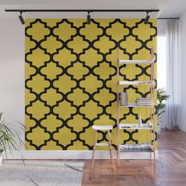 Quatrefoil Pattern In Black Outline On Mustard Yellow Wall Mural