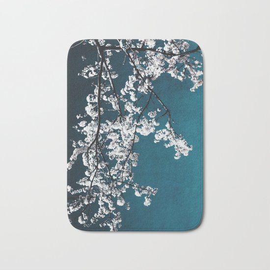 white blossoms Bath Mat