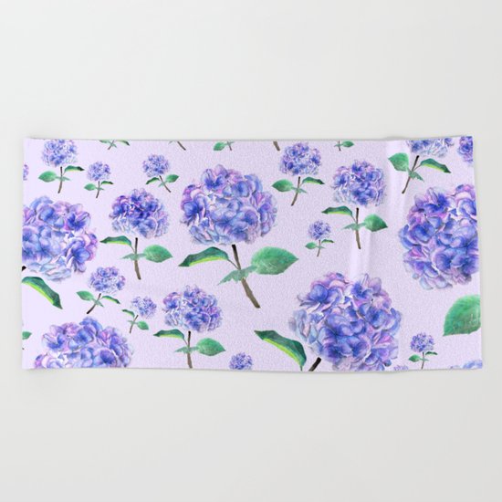 purple blue hydrangea in purple background Beach Towel
