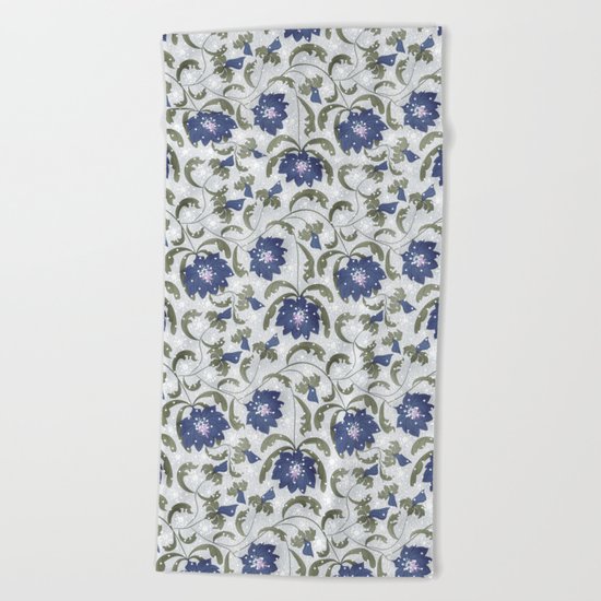 Retro . Floral pattern in blue tones . Beach Towel