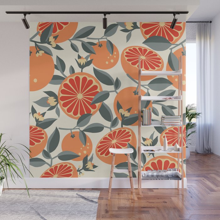 Vintage Grapefruit Pattern Design Wall Mural