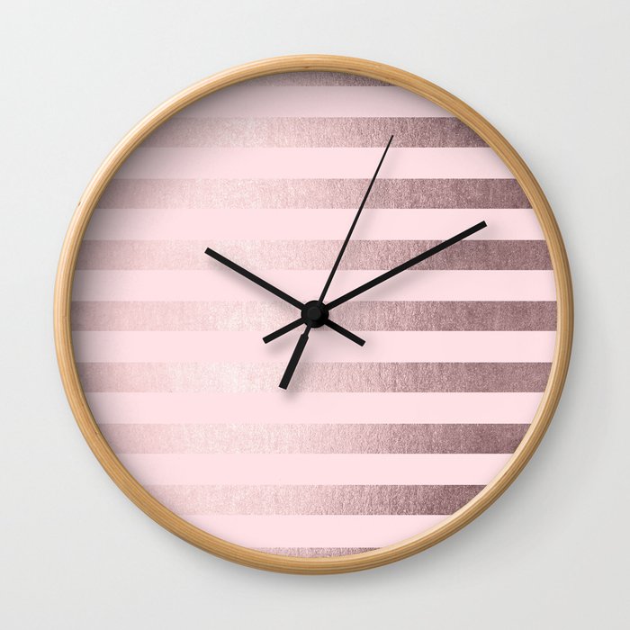 Shimmer Stripes Rose Gold Palace on Pink Wall Clock
