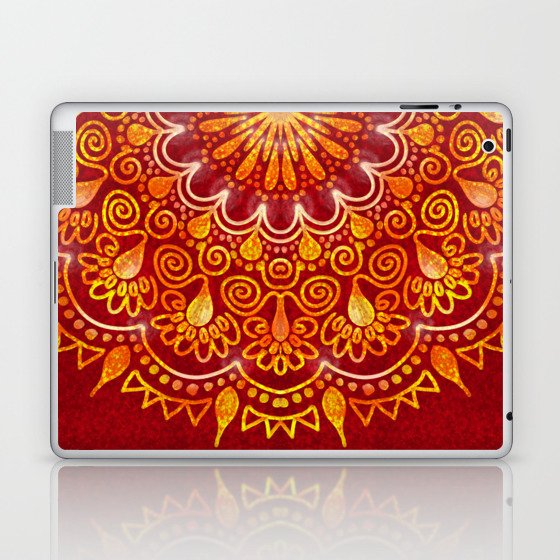 Warm Cinnamon Red Mandala with Golden Glow  Laptop & iPad Skin