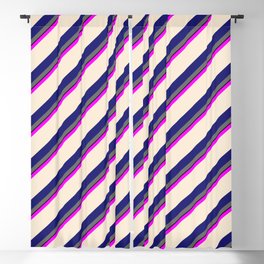 [ Thumbnail: Colorful Fuchsia, Beige, Midnight Blue, Dim Gray & Black Colored Lines/Stripes Pattern Blackout Curtain ]