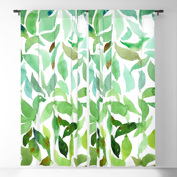 Loose Watercolor Leaves - Green Blackout Curtain