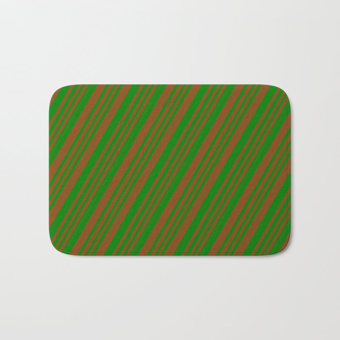 Brown & Green Colored Stripes Pattern Bath Mat