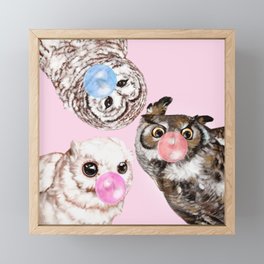 Playful Owls Bubble Gum Gang in Pink Framed Mini Art Print