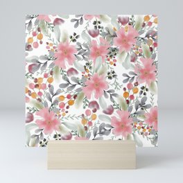 Modern girly pink floral watercolor botanical pattern  Mini Art Print