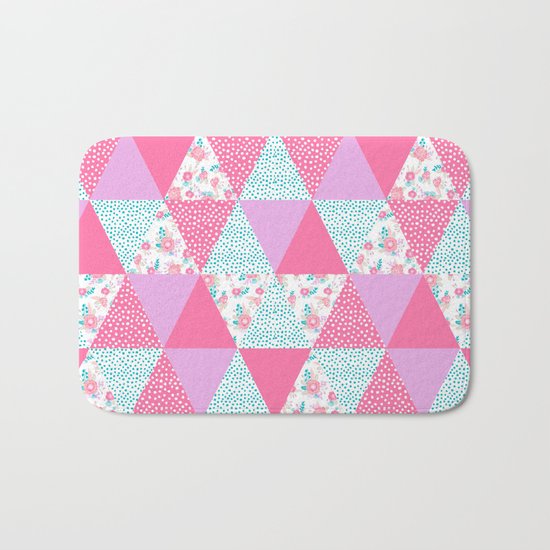 Bright quilt triangle cheater quilt pattern florals modern color palette gifts for nursery Bath Mat