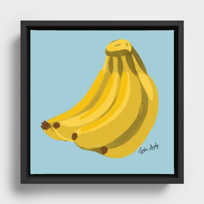 Bananas yellow- blue background Framed Canvas