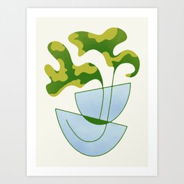 Two Abstract Plant Leaves In A Geometric Vase Art Print