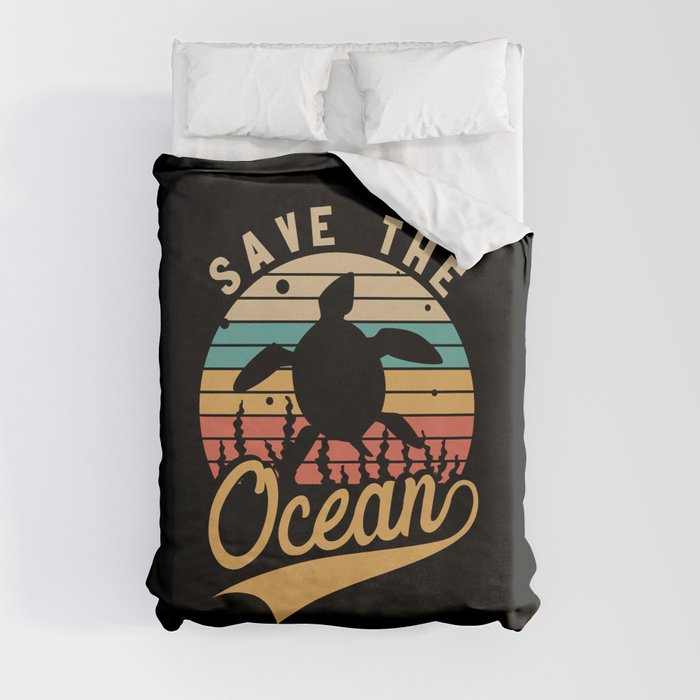 Save The Ocean Vintage Turtle Duvet Cover