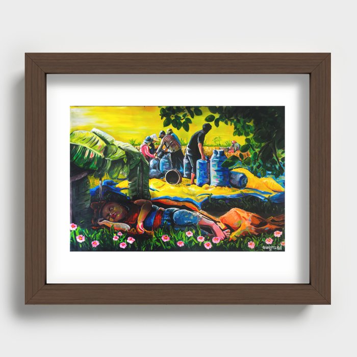 A Peaceful Nap, Countryside Acrylic Canvas Painting, Rural Life, Art Print Recessed Framed Print