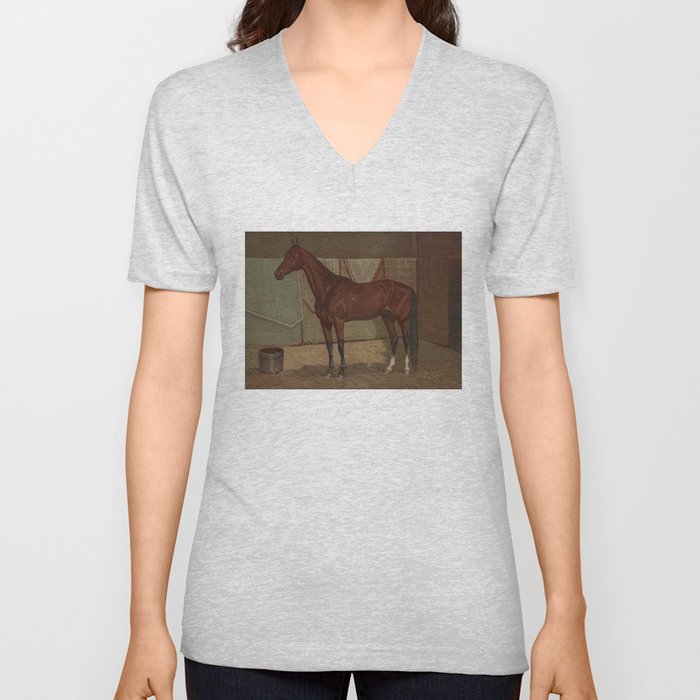 Vintage Race Horse Illustration (1882) V Neck T Shirt