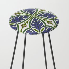 Modern Tropical Leaves in Periwinkle Counter Stool