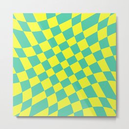 Abstract Warped Checkerboard pattern - Eucalyptus and Maximum Yellow Metal Print