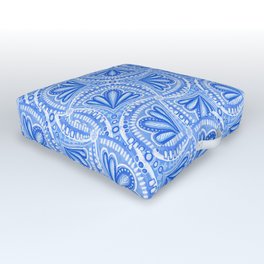 Textured Fan Tessellations in Periwinkle Blue and White Outdoor Floor Cushion