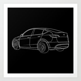 Model Y R Art Print | Sportscar, Vehicle, Model, Drawing, Ev, Car, Autonomous, Electriccar, Blackandwhite, Speed 