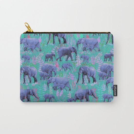 Sweet Elephants in Bright Teal, Pink and Purple Carry-All Pouch
