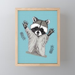 Jolly Playful Raccoons in Ocean Blue Framed Mini Art Print