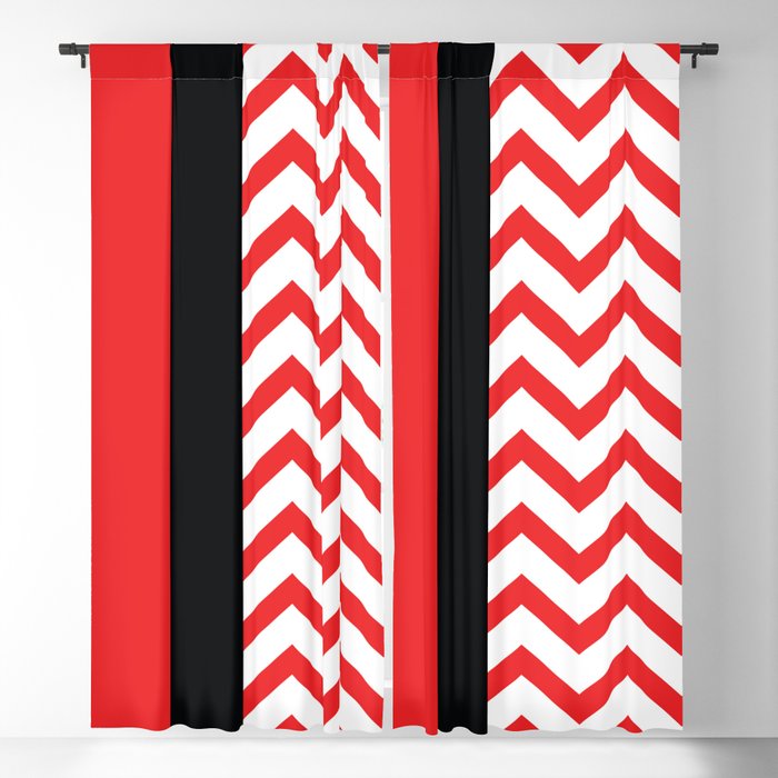 Mid-Century Stripes and Chevron Geometric Art Red Black White Blackout Curtain