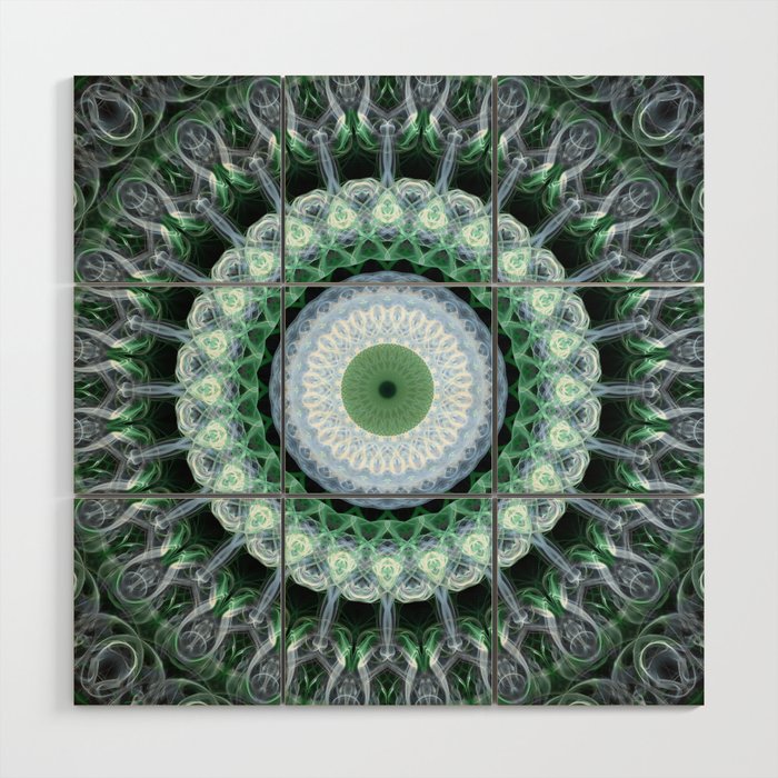 Cold green mandala Wood Wall Art