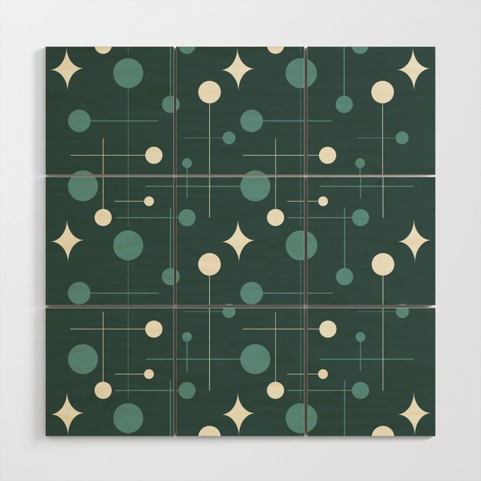 Mid Century Modern Abstract Pattern 31 in Teal, Charcoal and Cream Wood Wall Art
