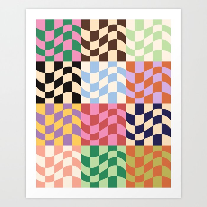 Colorful Checker Patchwork Art Print