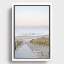 Beach Walk At Sunrise Photo | Dutch Coast Travel Photography Art Print | Egmond Aan Zee Holland In Pastel Colors Framed Canvas