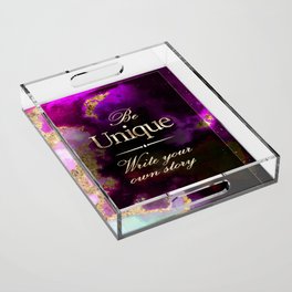 Be Unique Rainbow Gold Quote Motivational Art Acrylic Tray