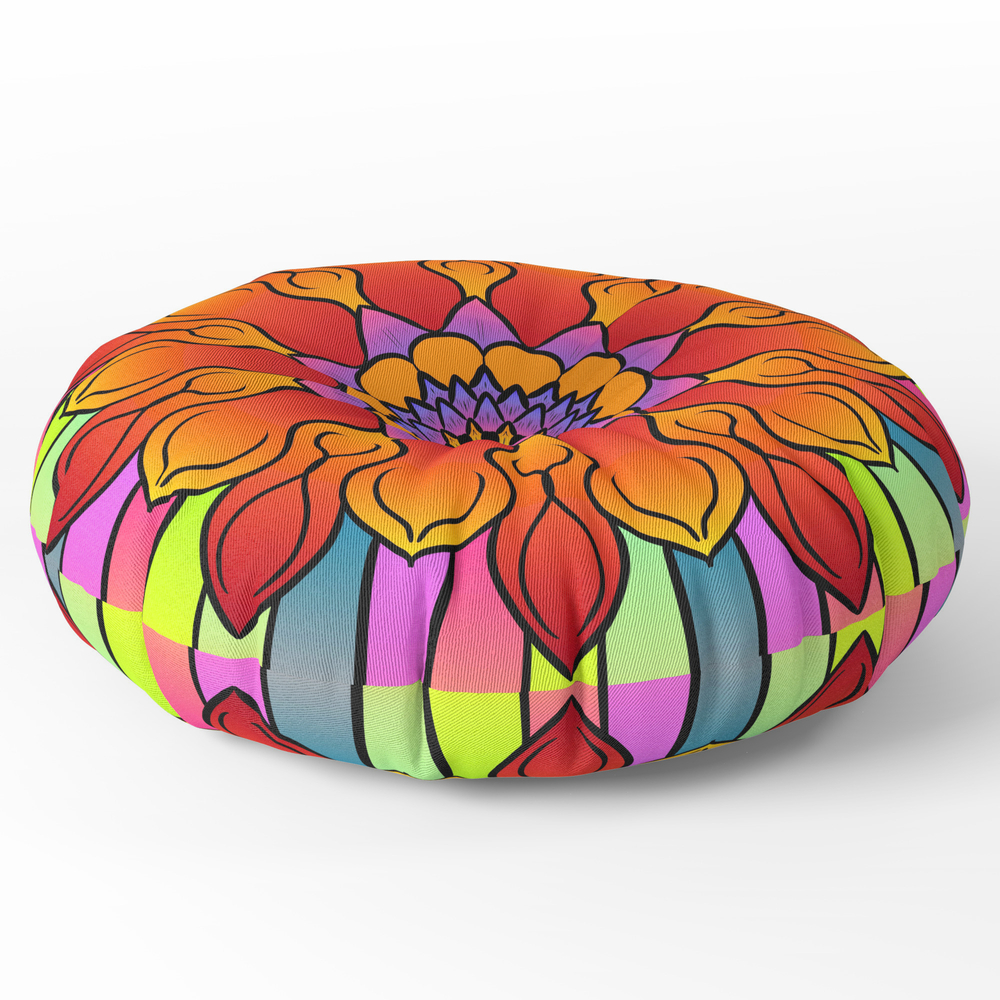 Floral Rainbow Mandala Round Floor Pillow - x 26
