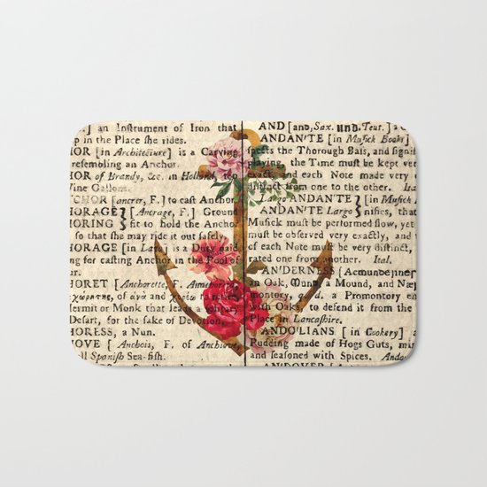 Vintage Anchor with Flowers Dictionary Art Bath Mat